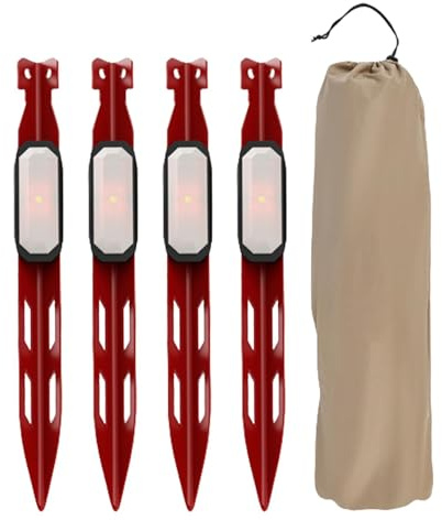 Zeltheringe, Zeltheringe, 4 Zeltheringe mit LED-Licht, V-förmige Nägel für Zelt, Erdanker für Wandern, Camping, Picknick, Unterschlupf