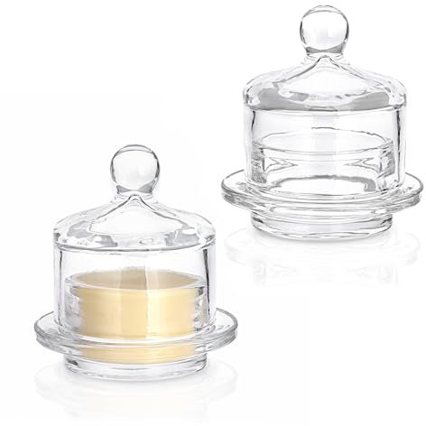 SUMNACON 2 Pcs Glass Butter Dishes Small Butter Storage Container, Round Clear Butter Keeper Mini Butter Cloche with Dome Lid, Kitchen Storage Jar Serving Container for Butter, Jam, Parfait, Dessert