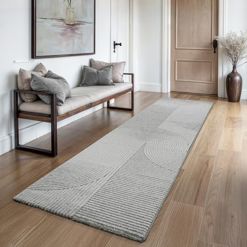 the carpet Everest - moderner Kurzflor Teppich Wohnzimmer Schlafzimmer mit Hoch-Tief-Effekt, 3D Effekt, hohe Flordichte und angenehm weich, Panglao Design, Grau, 80 x 300 cm