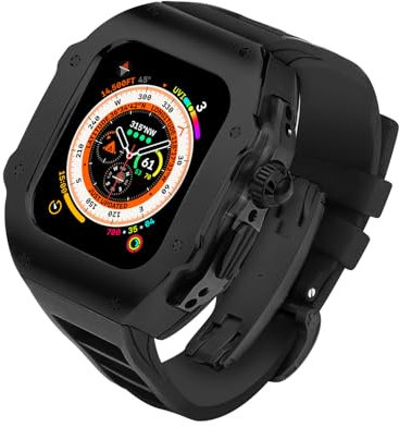 AHNHSKY 316L Stainless Steel Case with Band for Apple Watch Ultra 3/2/1 49mm Titanium, Luxury Rugged Military Protective Metal Cover Tactical Heavy Duty Protection Strap for Men iWatch, Black