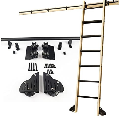 Sliding Hardware Rolling Library Kit Sliding Ladder Kit Rolling Library Ladder Rail Track | Rolling Ladders for Bookshelf Warehouse Bar Closet Set Mobile Ladder Hardware Kit Roller