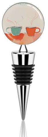 Wine Stoppers for Wine Bottles Two Coffee Cups Vacuum Wine Bottle Stopper with Silicone Reusable Wine Corks Leak Proof Keep Fresh