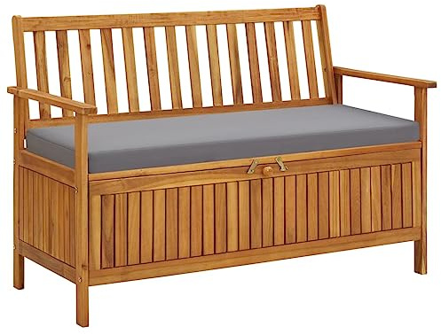 Willood Gartenbank mit Stauraum 120 cm Massivholz Akazie Braun und Grau