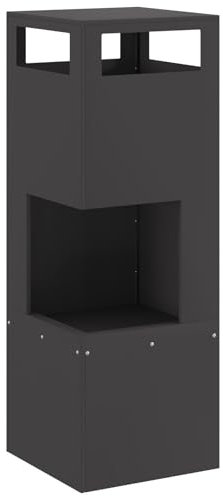 vidaxl black outdoor fire pit - durable steel chimineas for balcony or patio - design - matte finish - 35x100cm - modern rectangular hearth