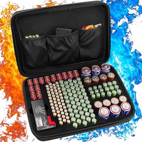 Battery Storage Case & 148 Battery Organiser Storage Case Bag & Batteries Box, Large Capacity for Batteries AAA, AA, C, D, 9V (Not Included)