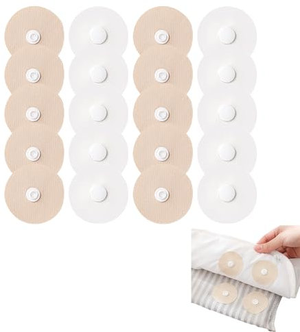 Yicoovey 20PCS Bettdeckenhalter mit Acrylat-Kleber (4,5cm) - Weiße Selbstklebende Clips für Bezüge 1-8cm Dicke, Universelle Fixierung für Bettwäsche/Steppdecken (Hautfreundlich&Wiederverwendbar)