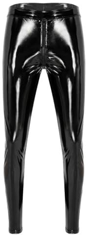 QIANGYTHENKO Skinny-Hose für Herren, mit Reißverschluss, Clubwear, Lederhose, Leggings, Party-Strumpfhose, Schwarz , S