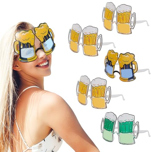 FloralGrace 5 Stück Bier Brille, Party Brille, Bier Sonnenbrille für Oktoberfest, Lustige Partybrillen,Party Sonnenbrillen für Sommer Tropical Hawaiian Pool Beach Party Deko Zubehör