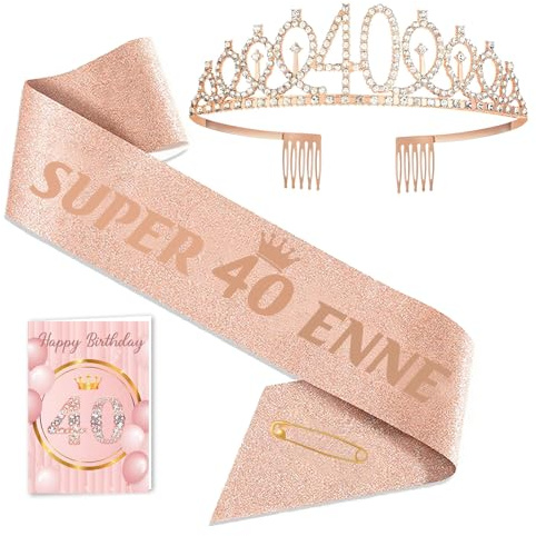 Toctax Fascia Corona Compleanno Personalizzata con Biglietto, Regali Gadget per 18 30 40 50 60 70 80 Anni, Idee Regalo e Decorazione per Donna