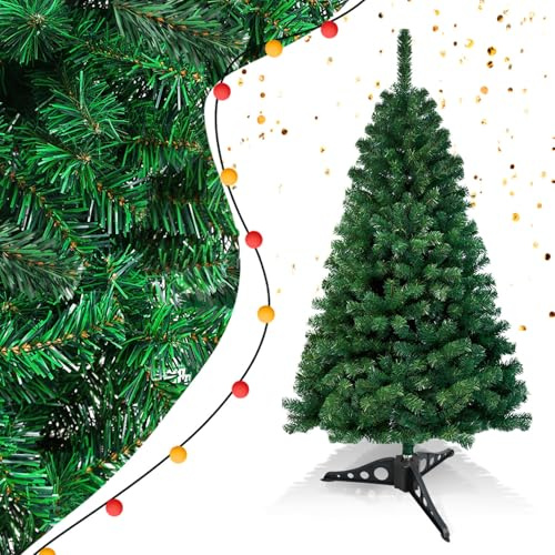 Eikuavons Albero di Natale artificiale, 120 cm, in PVC, con 220 punte, con supporto pieghevole, difficile infiammabile, albero di Natale (verde)
