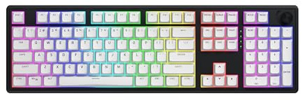 HATOR Skyfall 100 Wireless Mechanische Gaming-Tastatur mit Mechanical Switches, Hot-Swap, RGB, Gasket-Mount, 1000Hz, 2.4GHz/Bluetooth/USB-C, Schwarz/Weiß, US Layout, NO German, NO French Layout