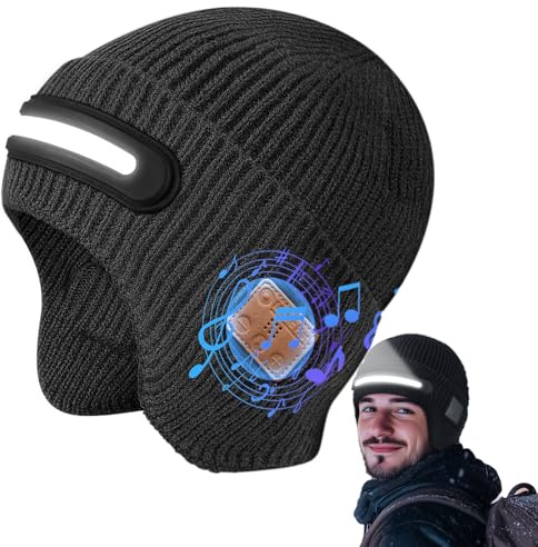 CHENRI LED-Bluetooth-Musikhut, Bluetooth Beanie mit Licht, Wiederaufladbare Bluetooth Mütze, Musikalische Strickmütze mit Kopfhörer, Bluetooth Beanie Wintermütze für Herren und Damen