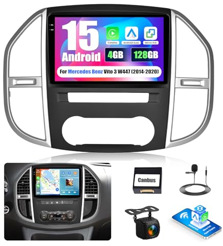 CAMECHO 4G+128G Android 15 Autoradio für Mercedes Benz Vito 3 W447 (2014-2020) mit Carplay Android Auto,10.1 Zoll Bildschirm 2 DIN mit Navi RDS FM MirrorLink Bluetooth und USB+AHD Rückfahrkamera