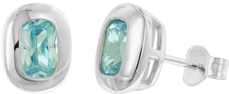 trendor Damen-Ohrringe 925 Silber Ohrstecker Zirkonia Aquamarinblau