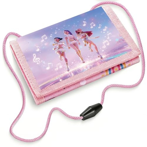 TCRZHHRX Portefeuille à 3 Volets avec Cordon à Ajuster - K-Pop Porte-Cartes Organisateur avec fenêtre Transparente pour Carte de Transport - Cadeau Parfait pour Fille, Adolescente,écolière (Rose)
