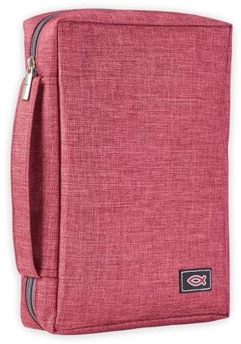 Christian Art Gifts Men/Women's Bible Cover Jesus Fish, Red Canvas, Large