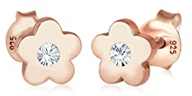 Elli Ohrringe Kinder Blumen Symbol mit Kristall in 925 Sterling Silber Rosé vergoldet