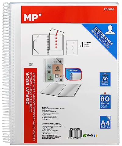MP - Carpeta Clasificadora con Anillas, 80 Fundas A4 con Portada Personalizable