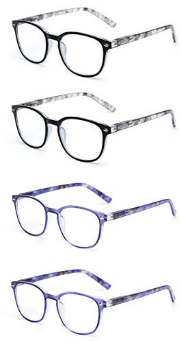 JM Reading Glasses Women with Spring Hinge 4 Pack, Lightweight Quality Vintage Readers Colorful Square Glasses for Ladies +1.75 Magnifying