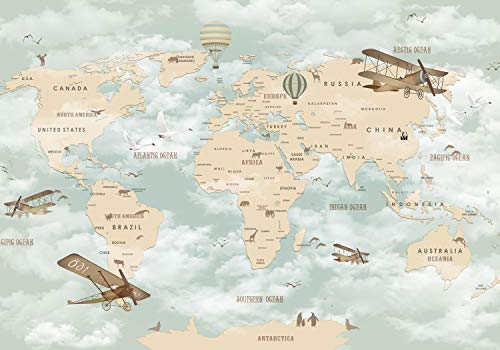 wandmotiv24 Photo murale carte du monde XS 150 x 105cm - 3 pièces photo, papier peint non tissé Avions, cieux, ballons M1845