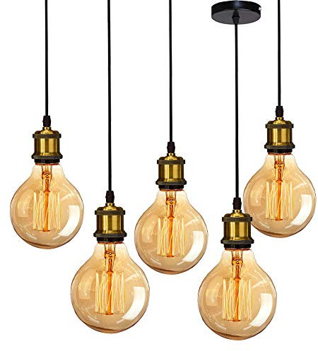 5 Stück Vintage Metall Pendelleuchten, iDEGU Retro Edison Hängelampe E27 Lampenfassung Deckenfassung Lampe Sockel Fassung DIY Lampe Zubehör (5er, Messing)