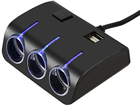 Garsent 3 Way Car Cigarette Lighter Charger Socket Splitter Dual USB Charger Power Adapter