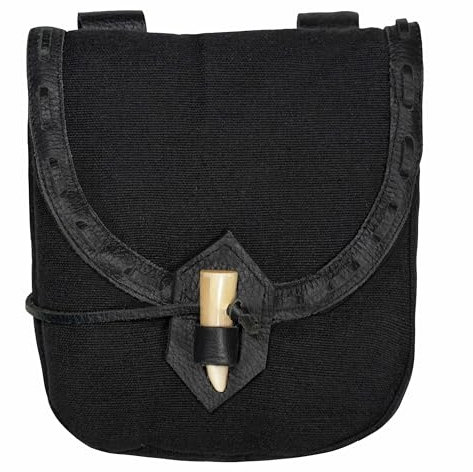 Mythrojan Mittelalter Gürteltasche - Black, 8 x 7, Leinwand, Schnalle, Wasserfest, 1 Tasche, Waist Pack, Ideal für LARP, Cosplay & Mittelalterveranstaltungen