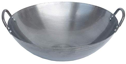 ZCXBHD Wok en Fer Fait à La Main Wok Classique Non Collant avec Revêtement Antiadhésif en Fonte à Deux Poignées,40cm