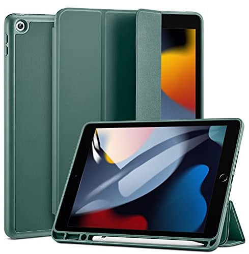 ESR Funda para iPad 9/8/7 Generación (2021/2020/2019, 10,2 Pulgadas) con Portalápiz, Soporte para Pencil 2, Soporte Tríptico, Modo Automático Reposo/Actividad, Serie Rebound, Verde