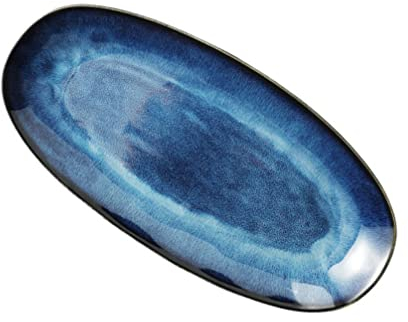 Cabilock Piatto da Portata Ovale in Ceramica per servire Alimenti per la Turchia, la Carne e Il Pesce, antipasti, Sushi, Dessert Blu, S