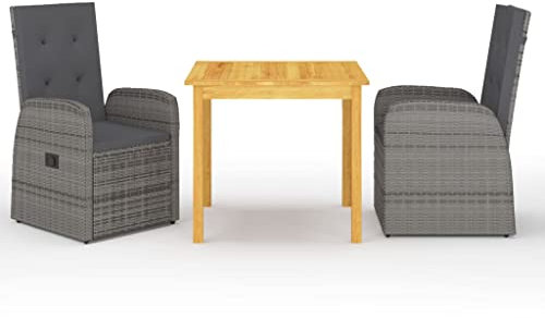 vidaXL Gartenmöbel Set 3-TLG. Sitzgarnitur Sitzgruppe Gartenset Gartengarnitur Tisch Stühle Esstisch Gartentisch Gartenstuhl Sessel Grau