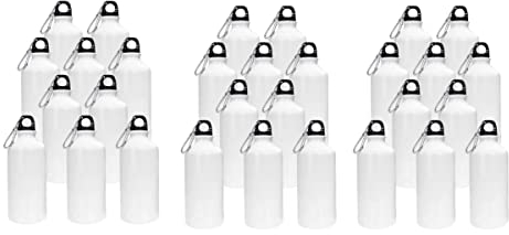 INTSUPERMAI Lot de 30 bouteilles d'eau de 600 ml en aluminium blanc avec revêtement blanc par sublimation avec verrou de sécurité pour impression par sublimation
