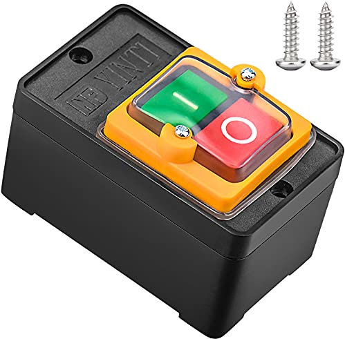 Wandefol Bouton-poussoir, AC220V / 380V 10A Commutateur à Bouton Étanche Interrupteur Marche Arrêt Interrupteur Machine Outil