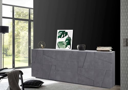 Dmora - Buffet Mason, Buffet de cuisine avec 4 portes et 3 tiroirs, Buffet de salon, 100% Made in Italy, 224x44h86 cm, Ardoise