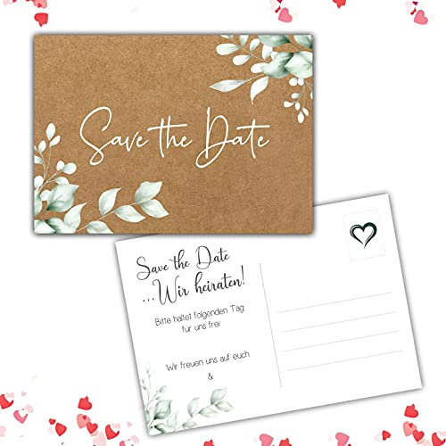 40 Save the Date Karten im Set I Elegante Postkarten für die Hochzeit I Hochwertige Hochzeitseinladungen auf 300g Cremepapier I Wir heiraten! Hochzeitseinladung