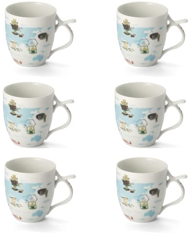 6 X teemando® Becher Tea around the World Porzellan mit Raised-Effekt 0,35 l