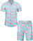 J.VER Herren Flamingos Hawaiihemden Casual Button Down Kurzarm Shirt Bedruckte Shorts Sommer Strand Tropische Hawaii Hemd Party Anzüge, Blau-rosa Flamingo, Large