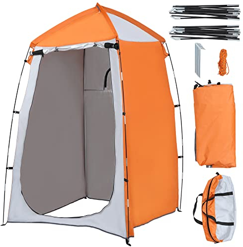 Outsunny Tienda de Ducha Camping Portátil UV25+ Tienda de Privacidad Tienda Instantánea para Baño Vestuario Cambiador Inodoro con Ventana Bolsillo y Bolsa de Transporte 123x121x198 cm Naranja