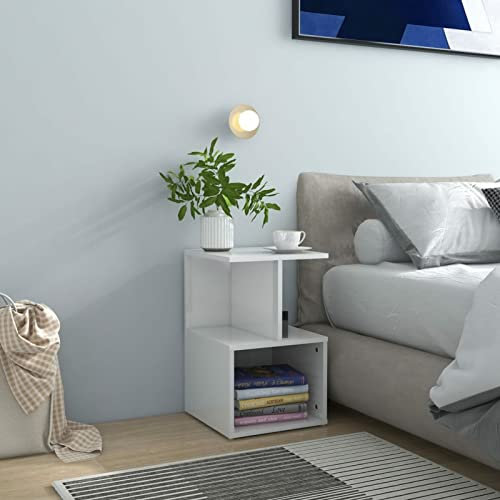 Leepesx Nachttisch, Nachtschrank, Nachtkästchen, Beistelltisch, Kommode, Nachtkommode, Nachtischschränke, Druckertisch, Schlafzimmer Möbel, Hochglanz-Weiß 35x35x55 cm Spanplatte