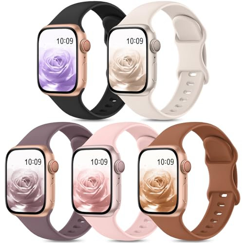 DigiHero 5 Pack Straps Compatible with Apple Watch Strap 38mm 40mm 41mm 42mm 44mm 45mm 49mm,Soft Silicone Strap Replacement Wristbands Compatible with iWatch Series 10 9 8 7 6 5 4 SE Ultra Women Men.N