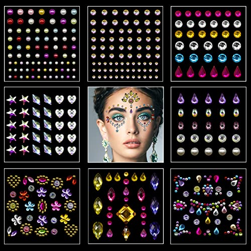 Brillantini Make Up, 8 Fogli Brillantini Adesivi per Viso, DIY Strass Adesivi per Viso Brillantini Make Up Occhi Corpo Unghie Euphoria, Brillantini viso per Festival e Decorazioni per Nail Art