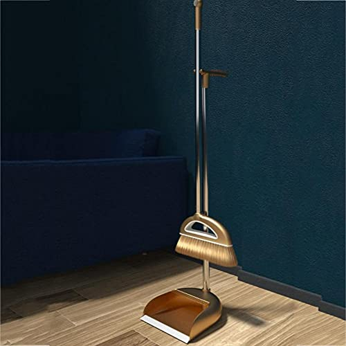 Set di Scopa e Paletta per la casa, Set di Paletta e spazzole con Manico Lungo, Si Adatta Perfettamente al Terreno per Pulire Gli Angoli Morti (Dorato)