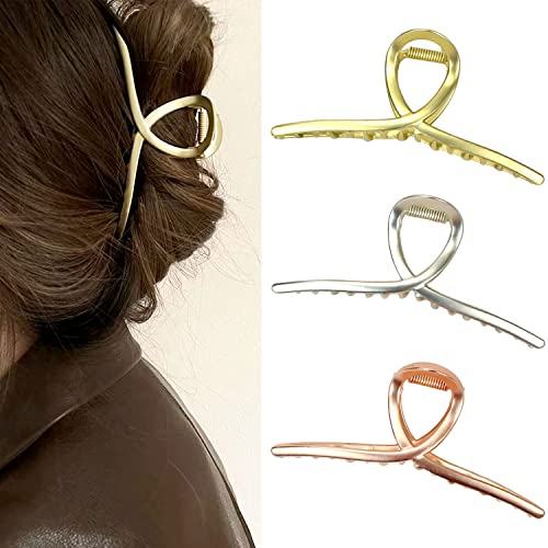 Haarklemmen große Haarkralle Haifisch Haarklammer Barrette Matt Metal Haarklemmen Festhalten Barrette Large Haarzubehör für Frauen und Mädchen 3er (Silber, Gold, Rose Gold)