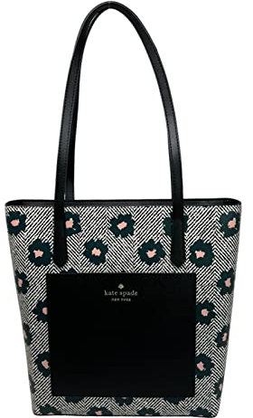 Kate Spade Zip Shoulder Tote Bag Pocket Herringbone Floral (Peacock Sapphire), Peacock Sapphire