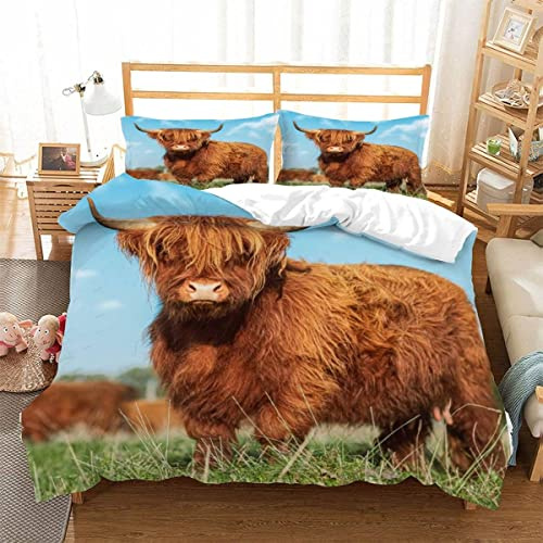BUMIYA Kuh-Muster Bettwäsche 155×220 Weiche Mikrofaser Bettbezug 3D Druck Wildtiere mit Reißverschluss Für Teenager Jungen Mädchen Zimmer Dekor Bettwäsche Set mit 2 Kissenbezüge 80×80 cm