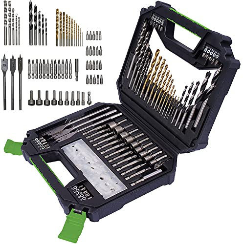 MYLEK 128 Piece Drill Bit And Screwdriver Accessory Set - HSS, Cobalt, High Speed for Use on Wood, Masonry, Metal, Plastic & More - With Storage Case