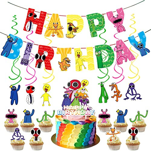 JEEON Rainbow Friends Party Set Flagge und Karte Party Hängen Geburtstag Party Zubehör Kindergeburtstag Party Dekoration Weihnachten Halloween Party Dekoration