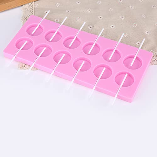 Moule à Sucettes en Silicone, 12 Moules Ronds en Silicone pour Sucettes, Outil de Cuisson avec 100 Bâtonnets de Papier pour Sucette, Gâteau, Fondant, Sugarcraft