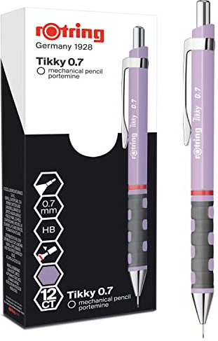rOtring Tikky-Druckbleistifte in Pastellfarben | HB 0,7 mm | Orchid Bloom | mit angenehmem gummiertem Soft-Touch-Griff | 12 Stück