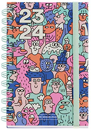 Miquelrius - Kalender 23-24, September 2023 bis August 2024, 12 Monate, Größe 11,7 x 17,4 cm, Wochenansicht, Doodle, Katalanisch-Englisch